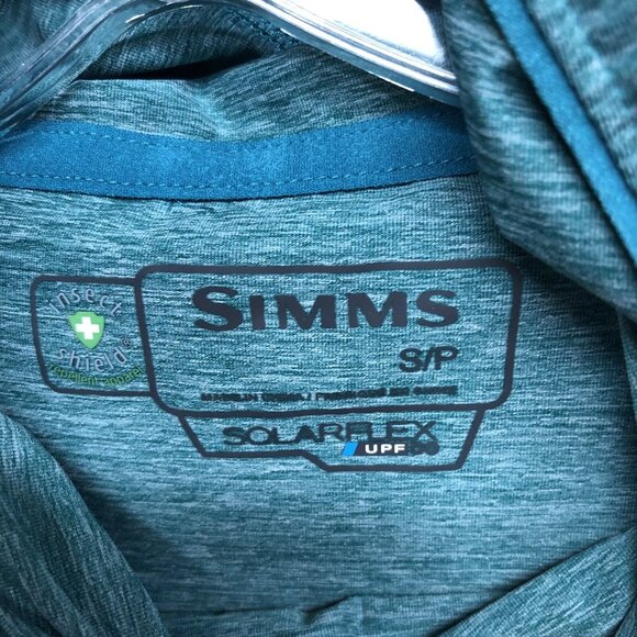 Simms SolarFlex Snap Hoodie UPF 50 Mens Size Small Stretch Insect Shield Blue - Picture 8 of 12
